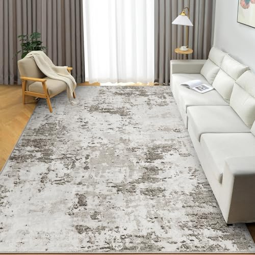 CAROMIO Moderner Abstract Teppich Wohnzimmer 160x230 cm, Waschbar Schlafzimmer Teppich, Rutschfester Kurzflorteppich für Bürobereich, Beige