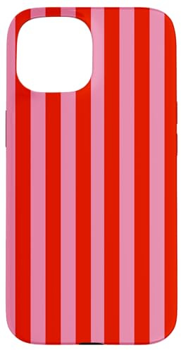 Motif rayé géométrique rétro rose et rouge Coque pour iPhone 15
