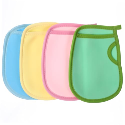 MUCKLILY 4pcs Exfoliating Gloves for Body Shower with Rich Bubble Creation and Pva Material, Washable Bath Scrub Gloves Suitable for Travel and Bathing