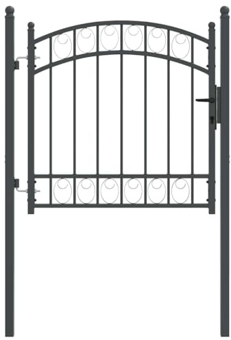 vidaXL Porte de Clôture Gris 100 x 100 cm Acier Peint par Poudre, Matériel d'extérieur Moderne, Portail en Acier rectangulaire avec Design arqué, accès Jardin et terrasse