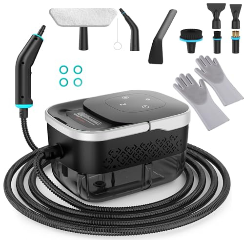 Ångrengörare 2500 W, handångrengörare med 8 borsthuvuden, justerbar på 6 nivåer, 1250 ml vattentank, hög temperatur ångtvätt för matlagning, hall, bil