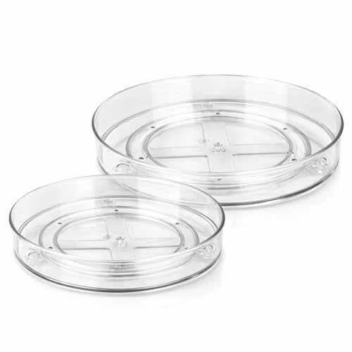 Nordkai Kühlschrank Organizer 2er Set, Drehteller Organizer 360° drehbar, transparente Lazy Susan aus Kunststoff, 23,5 cm & 27 cm, mit erhöhtem Rand für Gewürze, Soßen und Gläser