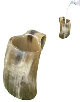 Taza de cuerno para beber - Taza de cuerno vikingo de 200 ml, cerveza vikinga ligera para beber, vasos de whisky de madera vintage | Taz de whisky portátil con asa para bebida fría, regalo de cumplea