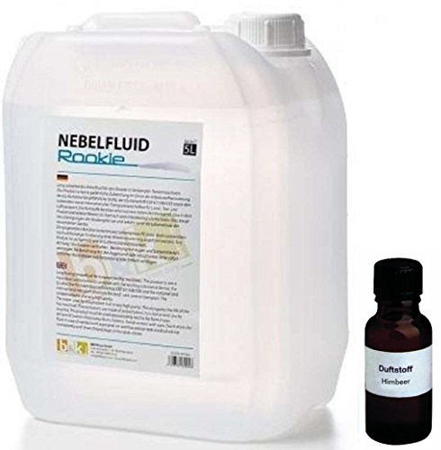 5 Liter DJPower Nebelfluid ROOKIE + 30 ml Duftstoff Himbeere, Smoke-Fluid, Nebel-Fluid-Flüssigkeit für Nebelmaschine
