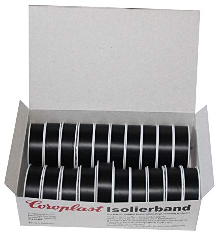 Auswahl Farbe Coroplast VDE Isoband Elektriker Isolierband Klebeband 15mm x 10 m 20 Rollen (Schwarz)