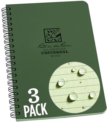 Rite in the Rain Weatherproof Side Spiral Notebook, 4.625 x 7, Green Cover, Universal Pattern, 3 Pack (No. 973L3)