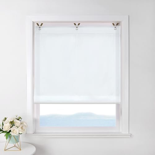 ESLIR Raffrollo ohne Bohren Raffgardine Transparent mit Ösen Farbverlauf Gardinen mit Haken Ösenrollo Modern Vorhänge Weiß BxH 60x130cm 1 Stück
