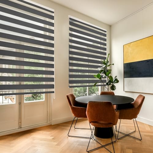 Blindecor Lira doppelrollo - duo rollo tag und nacht Anthrazitgrau - 180 x 180 cm (Breite x Länge) | Stoffgröße 177 x 175 cm | Fensterrollo zebra