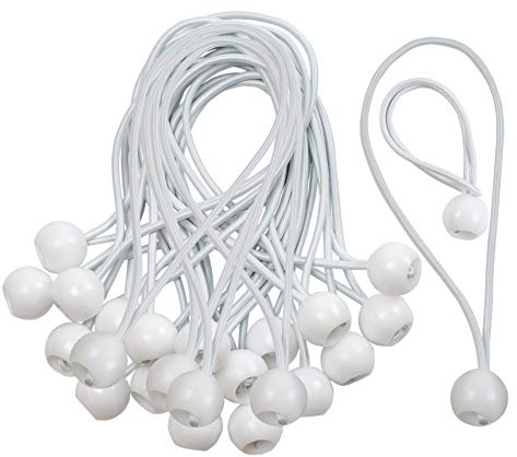 CoverUp! 50 elastici per telone - gomma di tensionamento sicura per un fissaggio ottimale - pratiche imbracature ad espansione per ogni utilizzo - elastici con sfera - bungee ball (bianco)