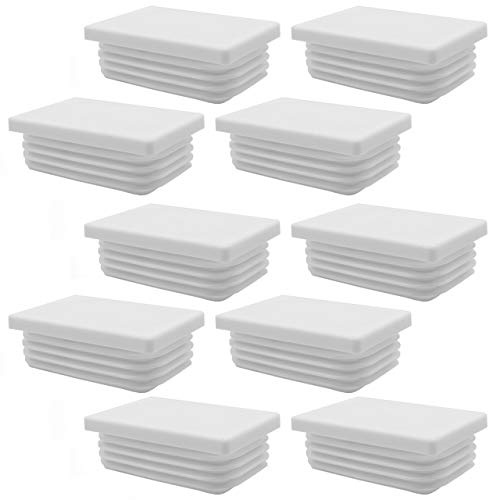 Enkotrade 10 Stück Lamellenstopfen Weiß für Rechteckrohre, 50x30 mm, Rohrabdeckung aus hochwertigem Polyethylen Kunststoff, Stopfen, Endstopfen, Kappen, Gleiter | Rohrstopfen Rechtekig