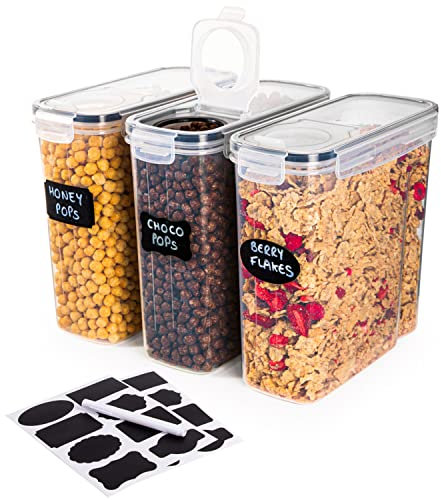 Müsli Vorratsdosen - 3er Set Kunststoff Frischhaltedosen - Praktischer Müslispender - Lebensmittelqualität und BPA-frei - Langlebig und einfach zu bedienen - Ideal für Cornflakes, Mehlaufbewahrung