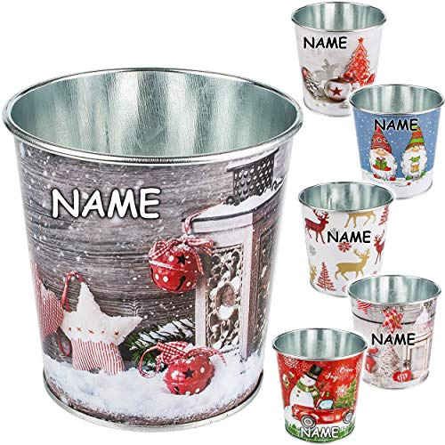 alles-meine.de GmbH Deko Topf/Metalleimer/Blumentopf - Motivwahl - inkl. Name - Weihnachten - 10 cm hoch - Metall rostfrei - Blech Eimer - rund - frostsicher - Pflanztopf Übe..
