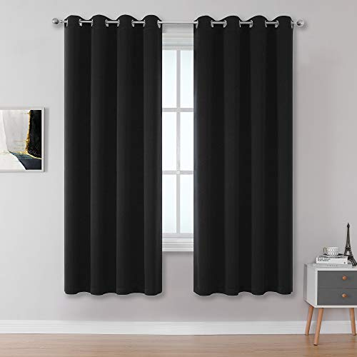 DUALIFE - Cortinas aislantes térmicas, oscurecientes y de bajo consumo con ojales en la parte superior, lisas, para sala de estar y dormitorio, 160 x 132 cm, color negro