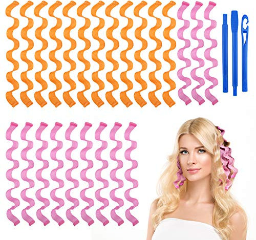 URAQT Bigodini per Styling Capelli, 24 Pz Styler a Mossi Magici senza Calore a 45 cm, Bigodini Morbidi Flessibili con 1 Set di Ganci per Capelli per Uso Domestico e Fai-da-te