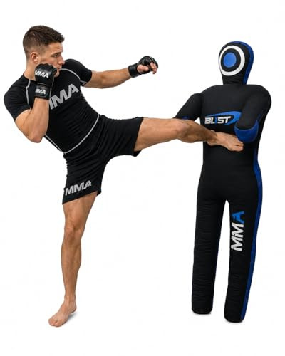 Blist kastdocka för brottning, judo, boxning, brasiliansk jiu-jitsu, kanvas i stående position (ofylld) (svart-blå, 150 cm (59 tum))