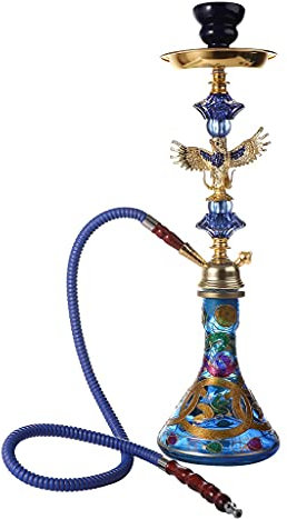chicha Arabe Ensemble de Narguilé, Tuyaux D'eau pur Fumer, Fer et Verre Chicha, 1 Tuyaux - Belle Verre D'eau Vase a Narguilé (Color : Blue)