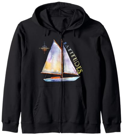 Aquarell-Segelboot mit Kompass und LATITUDES Segeln Kapuzenjacke