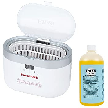 EMAG Limpiador ultrasónico Emmi 04D I Dispositivo de limpieza de gafas también para joyas y oro, relojes + temporizador I Dispositivo de limpieza ultrasónica fabricado en Alemania I 0,6l