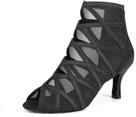 TINRYMX Scarpe da Ballo Latino Donna Raso delle Punta Aperta Salsa Tango Professionale Ballroom,YCL445-Nero-7.5cm,34 EU