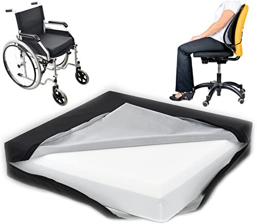 OrtoPrime Cojín Antiescaras Viscoelástico + HR Espuma Confort Memory, para Silla de Ruedas Sillón y Oficina, Lavar a mano - Cojín Impermeable, Protección y Comodidad, Negro