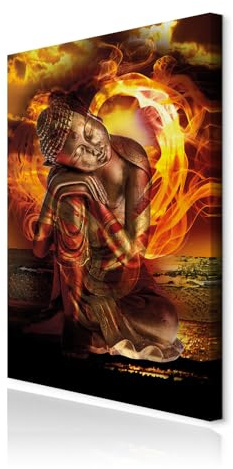 decomonkey Wandbilder Budda Abstrakt 60x90 cm 1 Teilig Leinwandbilder Kunst | Bild auf Leinwand, Kunstdruck, Wanddeko, Wohnzimmer, Wanddekoration, Buddhismus, Buddha, Modern, Art, Feuer