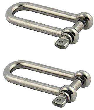 CONPHERON 2 Stück D Schäkel Edelstahl Gerade Lang Schäkel Schloss D Ring Schäkel mit Pin Marine Boot Ketten Schäkel für Takelwerk Drahtseil Stahlseil 10mm