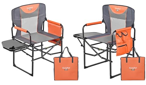 SUNNYFEEL Oversized Camping Directors Chair 2 Pack, Portable Folding Lawn Chairs for Adults Heavy Duty with Side Table,Pocket for Beach, Fishing,Picnic,Concert Outdoor, Foldable Camp Chairs