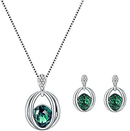 Generisch Ketten Set Damen Mode Frauen Kristall Ohrringe Anhänger Halskette Set Silberlot Für Schmuck (Green, One Size)