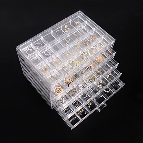 Goklmn Jewellery Box for Women with 5 Drawers,Acrylic Jewellery Box Clear Earring Storage Organiser, Jewellery Organiser Box for Earring Bangle Bracelet Rings