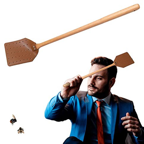 Fliegenklatsche, Fliegenklatsche Aus Leder, Fliegenklatsche Stabil, Holzgriff-Mückenklatsche Tragbare Wespen-Fliegenklatsche Für Drinnen, Draußen, Wohnzimmer