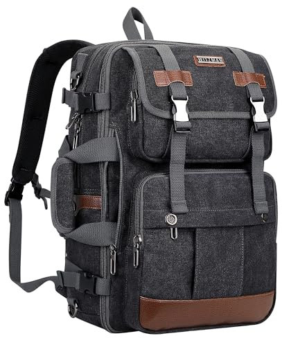 WITZMAN Reiserucksack Herren Canvas Vintage Groß 40L Reisetasche Rucksack 3 In 1 Fit 17 Zoll Laptop FüR Geschäftsreisen（A6617-3 Schwarz）