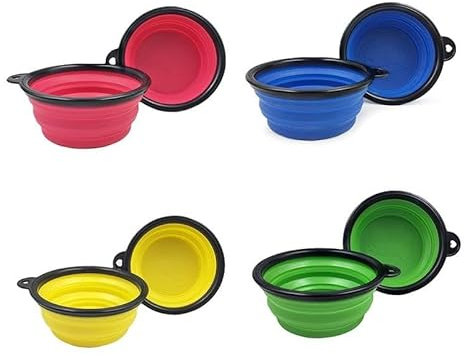 Générique eVendis Set med 4 st. hopfällbara silikonskålar, toalettskålar, tillbehör, camping, resetillbehör, salladsskål, fruktkorg, skål, hund, katt, vatten, vattenflaska