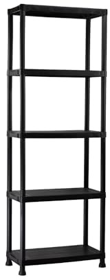 THINIA HOME - Estantería Almacenaje, Polipropileno PP, Multiusos, Hogar, Trastero, Domitorio y Cocina, 5 Baldas, Carga Máxima 125Kg, 60x30.5x172cm (Largo x Ancho x Alto), Color Negro