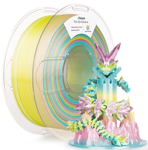 AMOLEN Silk PLA 3D Printer Filament, Shiny Multicolor Rainbow PLA Filament 1.75mm, Fast Gradient Color Change PLA 3D Printing Filament for Most FDM 3D Printer, Yellow Pink Blue, 1kg (2.2lbs)