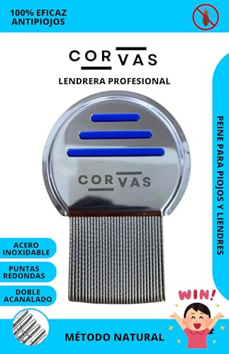 CORVAS Liendrera Profesional - Liendreras Piojos - Lendrera Antipiojos Infantil - Peine Piojos y Liendres - Liendrera para Piojos y Liendres - Incluye Funda Protectora de Tela Negra