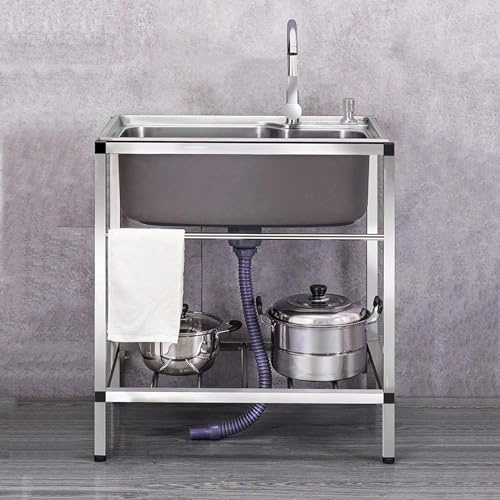 Fregadero camping jardín al aire libre Compañero único para lavado, pequeña utilidad acero inox estación cuenca cocina comercial cocina con estante almacenamiento grifo,para restaurante,bar,lavandería