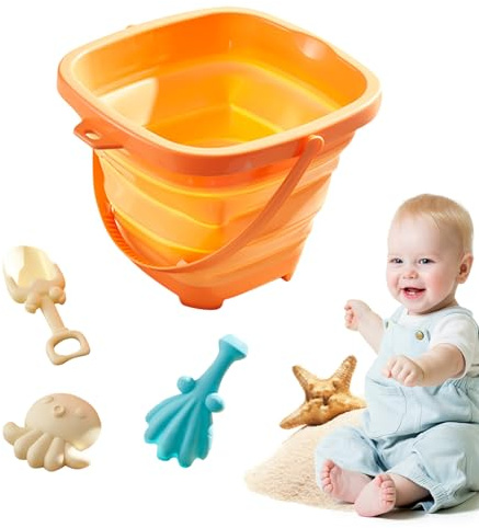 ACAREY Strandspielzeug Set Faltbarer Sandspielzeug Faltbarer Strandeimer Eimer Sandförmchen for Kinder, Sandkasten Spielzeug Wasserspielzeug Sandschaufel Sandeimer Für Sandkasten Pool Camping (Gelb)