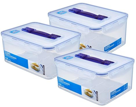 LocknLock Dosen 3er Set HPL883 Vorratsdosen mit Griff und Ablaufgitter 6,5 L Maße (LxBxH): 295 x 230 x 138 mm - Lebensmittelbehälter Futter Box Katzenfutter Aufbewahrungsbox - Lock and Lock Dosen