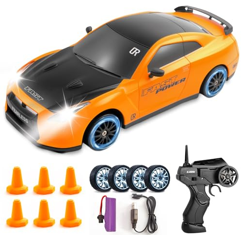 TGKYK RC Drift Car, 1:24 Ferngesteuertes Auto Erwachsene mit Beleuchtung, 30km/h, 2,4 GHz, 4WD Rennauto Ferngesteuert, Drift Auto Ferngesteuert für Kinde