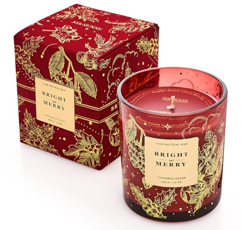 M&SENSE Duftkerze Weihnachten Zimt-Oase|Natürliche Sojawachs Duftkerzen im Glas|Luxuriöse Weihnachtskerze Geschenke für Männer & Frauen|283g,60h Brenndauer,Geschenk für Damen und Herren