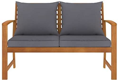 HETFTJN Modern Bank Gartenbank Balkon Lounge Klein Balkonbank Kleiner Balkon - Gartenbank 120 cm mit Dunkelgrauen Kissen Massivholz Akazie für Park Garten Balkon Draussen