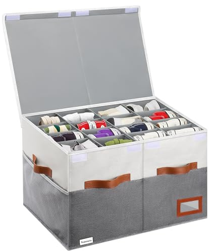 Supowin Large Shoe Organizer for Closet, Foldable Shoe Storage Bin with Lid