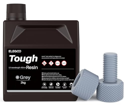 ELEGOO Tough Resin, 3D Drucker Harz mit Hoher Schlagzähigkeit und hoher Zähigkeit, 3D Resin für MSLA 3D Drucker, Grau 2000g