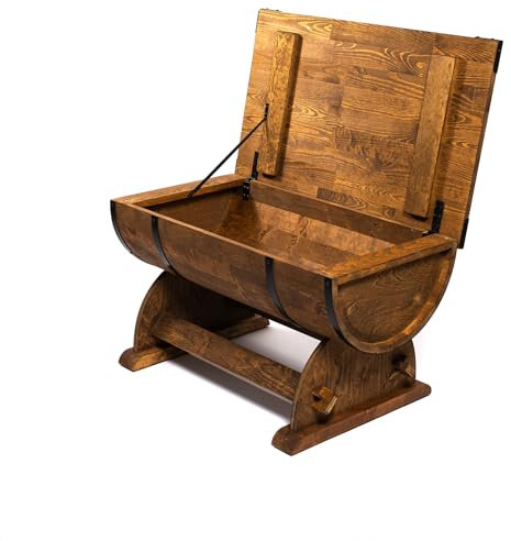 CREATIVE COOPER Tonnenförmige Couchtisch, rustikaler Massivholz-Couchtisch, stabil, Vintage und Industrial-Stil, für das Wohnzimmer, Fass Truhe, Fassbar Tisch, 80 x 50,5 x 47 cm