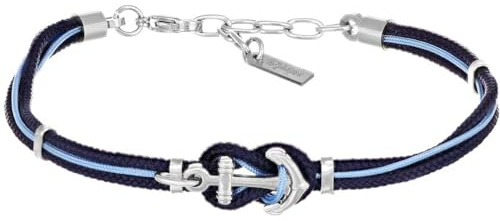 Amen Bracciale da Uomo della Collezione Io & Te Bracciale in Acciaio Lucido con Cordino Nautico Blu e Azzurro e Charm a Forma di Ancora. Le Misure Sono 19 + 3 cm. La referenza è ACBRYIABLA19