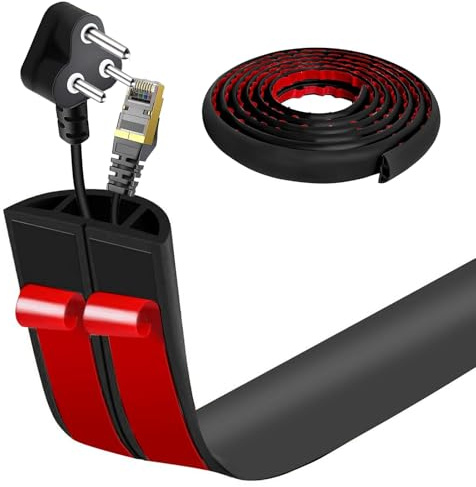 Canalina Passacavi Pavimento Adesiva | Protezione Cavi Flessibile in PVC Antiscivolo Per Ufficio, Casa (Nero, 3cm x 1m)
