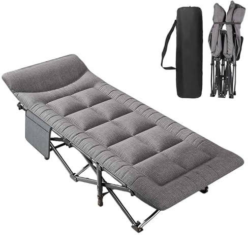 LAUFUY Camp Bed with Mattress, Guest Bed, Foldable Camping Bed with Carry Bag & Side Pocket, 65 x 190 cm, 200 kg Load Capacity, Folding Bed, Camping Lounger for Adults, Garden, Travel, Outdoor