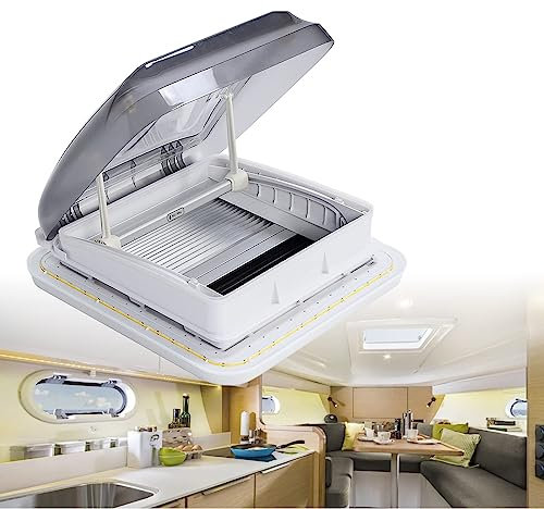 RWSXY Caravan Roof Vent Kit, RV Motorhome Camper LED Skylight Roof Window Hatch with Screen, Sunshade, Universal RV Roof Vent Cover Lid Replacement, for Motorhome Camper Van Trailer Bathroom