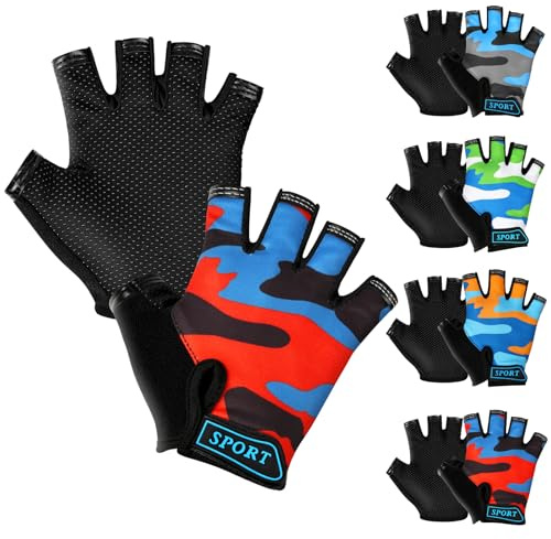 AMFUN Guantes de ciclismo para niños y niñas, antideslizantes, transpirables, guantes de bicicleta para niños y niñas, agarre antideslizante sin dedos, ideal para BMX, MTB, gimnasia, ciclismo y