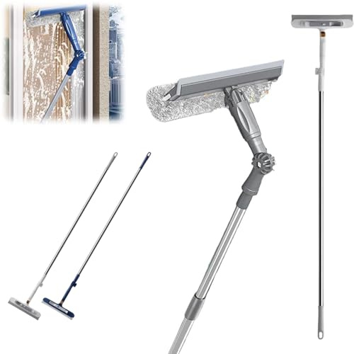 Squeegee per finestre da 119 cm con asta estensibile, strumento per la pulizia dei vetri telescopico 4 in 1 con asta telescopica a 2 stadi, panno in microfibra per vetri interni/esterni e auto (B)